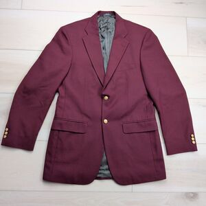 Stafford Blazer Mens 38L Burgundy Wool Blend Gold Buttons Sport Coat Jacket
